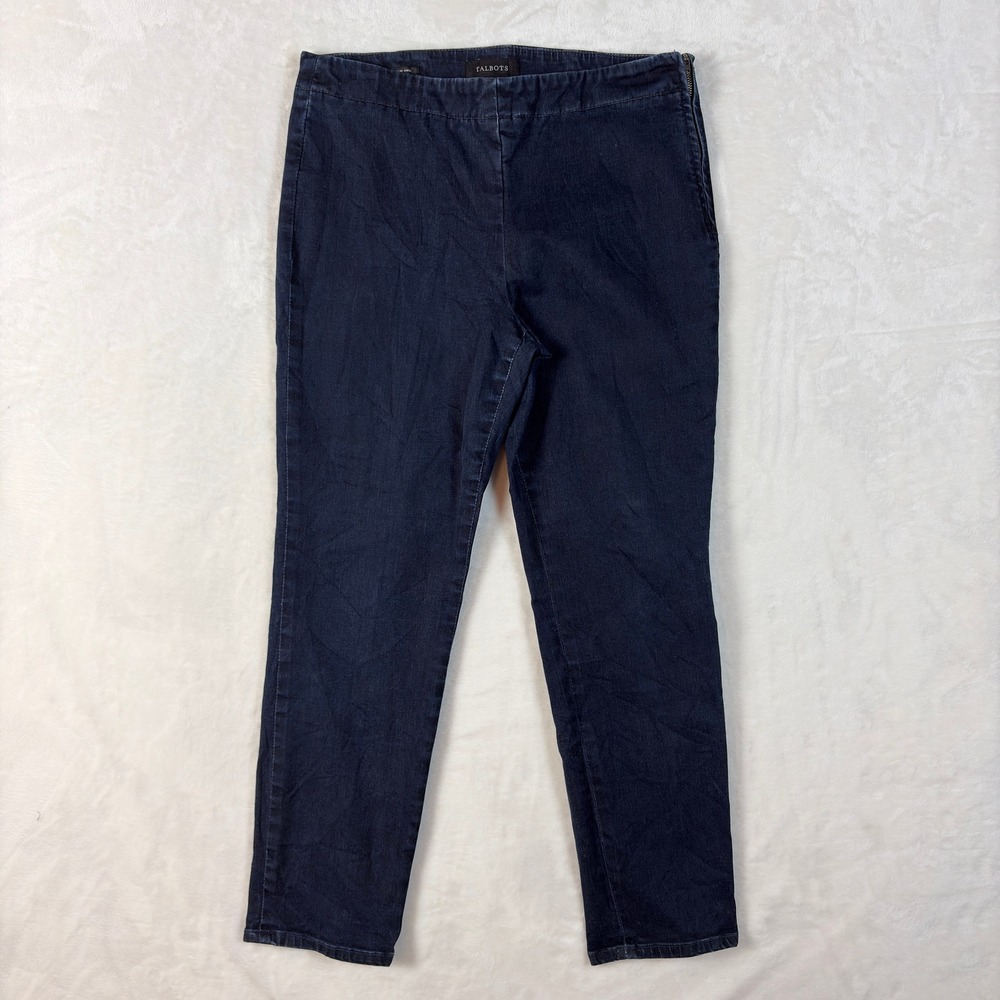 Talbots Slim Ankle Pants Womens 12 Indigo Blue Good Side Zip Stretch Denim